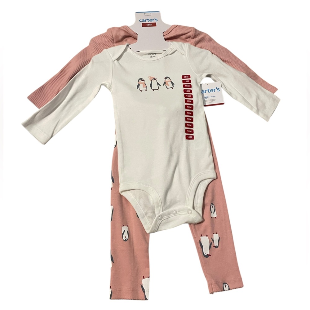 Carter’s 3-Piece Penguin Onesie Set 18M Pants Bodysuit NWT‎ Baby Outfit
